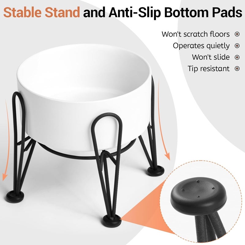 Kitwinney Elevated Dog Bowls, Ceramic Raised Dog Bowl Set with Anti-Slip and Non-Tip Metal Stand, 2 Pack Pet Food and Water Feeding Bowls for Small and Medium Dogs (White,3.6 Cups) - Image 4
